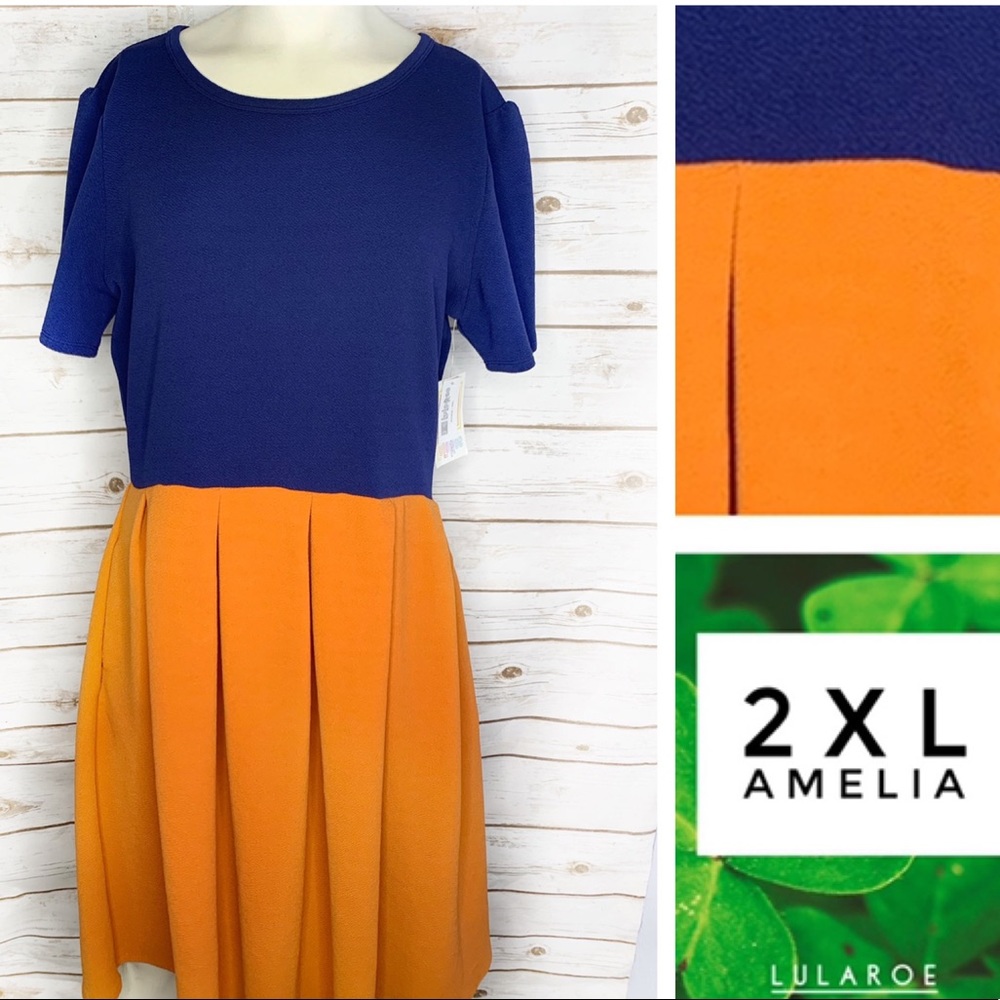 2XL Amelia solid dark blue top/orange bottom